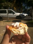 Mexican empanadas con queso - Mexican fried dumplings with fresh cheese. Served with white cabbage and topped with cream. Mexican empanadas con queso - Mexican fried dumplings with fresh cheese. Served with white cabbage and topped with cream.