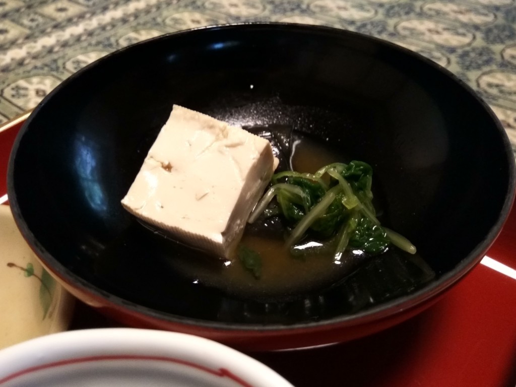 Goma Dofu from a traditional Buddhist breakfast in a 1000 year-old Buddhist temple, Shukubo Koya-san Eko-in monastery. Goma Dofu from a traditional Buddhist breakfast in a 1000 year-old Buddhist temple, Shukubo Koya-san Eko-in monastery.