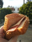 Sandwich with ham, cheese and jalapeno.