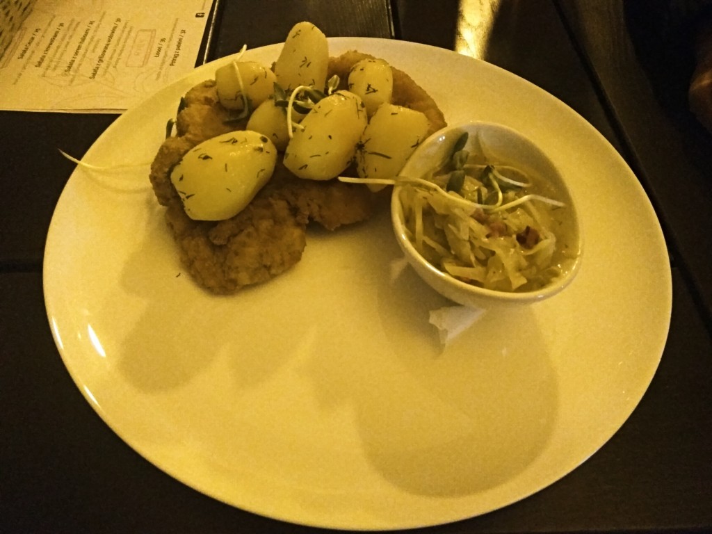 Wiener schnitzel with cabbage and boiled potatoes. Wiener schnitzel with cabbage and boiled potatoes.