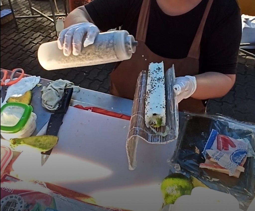 11. You can also go with an easier method, by putting mixed sesame seeds into a bottle with a narrow upper part, and by starting to sprinkle your California roll keeping it in one hand and turning it when the side is already decorated 11. You can also go with an easier method, by putting mixed sesame seeds into a bottle with a narrow upper part, and by starting to sprinkle your California roll keeping it in one hand and turning it when the side is already decorated