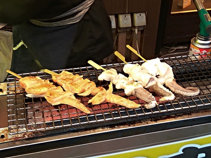 Squid tentacles skewers - Okayama. Squid tentacles skewers - Okayama.